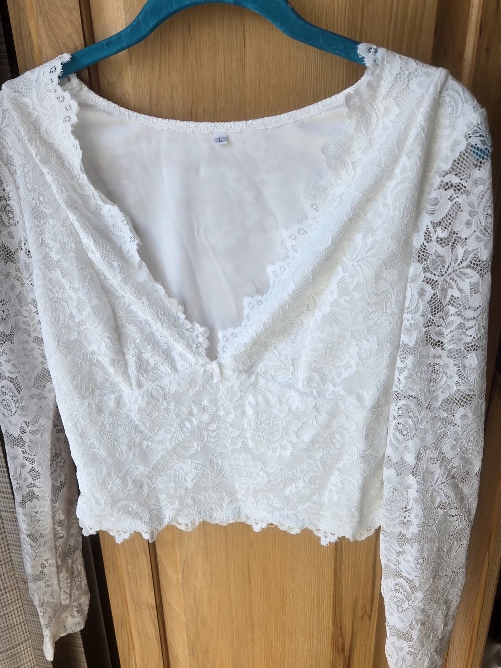 Dolls Kill White Lace Long Sleeve V-Neck Crop Top